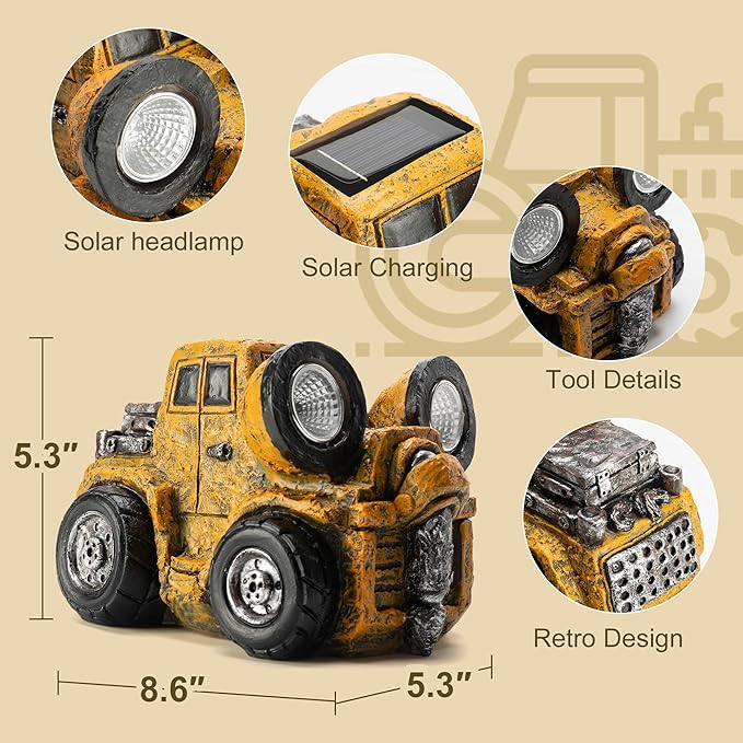 Etlemonde Garden Statue Outdoor Construction Truck Decor with Solar Light Decoration for Yard Patio Lawn Vintage Engineering Decor Gifts for Men