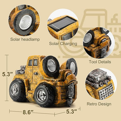 Etlemonde Garden Statue Outdoor Construction Truck Decor with Solar Light Decoration for Yard Patio Lawn Vintage Engineering Decor Gifts for Men