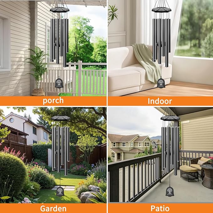 Wind Chimes for Outside - 6 Tubes 32" Wind Chimes for Loss of Loved One, Retirement & Outdoor Patio Yard Decoration, Retired Gift for Mom Women Grandma Neighbors Garden Décor Black