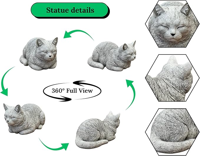 Garden Cat Statue Concrete Pet Memorial Gift Outdoor Sculpture Crouching Kitty Yard Figure Sympathy Gift for Pet Lovers Patio Ornament Cement Kitten Statuary