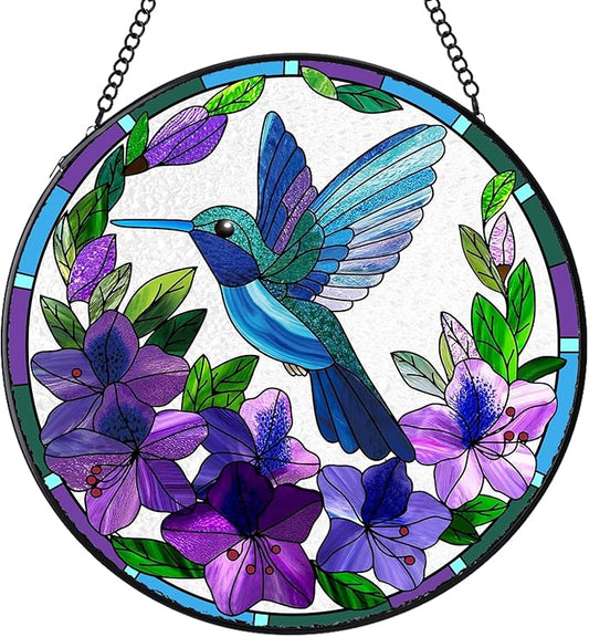 Stained Glass Suncatchers Window Hanging, Hummingbird Sun Catchers Indoor Window Stained Glass Hanging Garden Decor, Birthday Gift for Mom Grandma Aunt Sister Bestie 6.3 in
