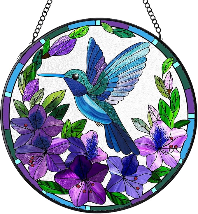 Stained Glass Suncatchers Window Hanging, Hummingbird Sun Catchers Indoor Window Stained Glass Hanging Garden Decor, Birthday Gift for Mom Grandma Aunt Sister Bestie 7.8 in
