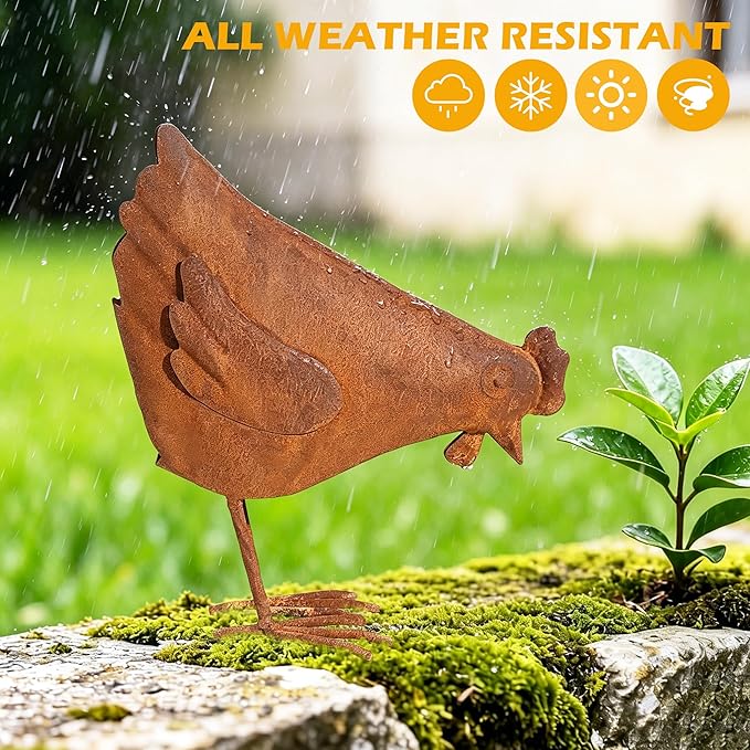 Rooster Garden Statue Decorations,Outdoor Sculpture Chicken Farm Animals Decoration,11.8" Rusty Chicken Decor for Patio Lawn Backyard Yard,Vintage Rustic Chicken Figurine Animal Ornaments
