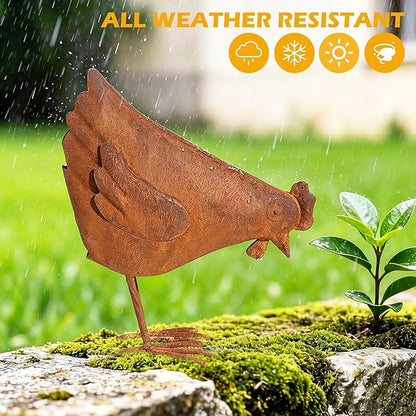 Rooster Garden Statue Decorations,Outdoor Sculpture Chicken Farm Animals Decoration,11.8" Rusty Chicken Decor for Patio Lawn Backyard Yard,Vintage Rustic Chicken Figurine Animal Ornaments