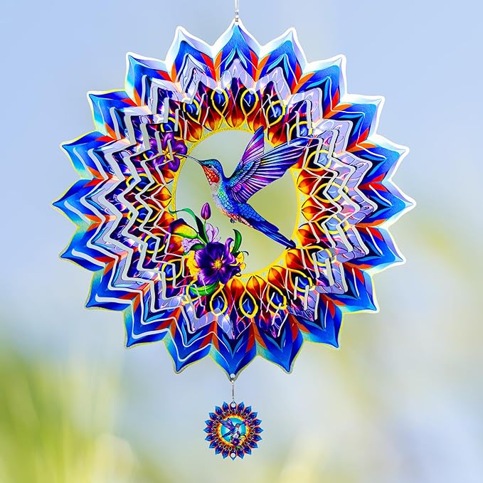 Hummingbird Gifts for Women, Hummingbird Wind Spinner, Birthday Gifts for Women Mom Grandma，12 inch 3D Stainless Steel Hanging Wind Spinners for Garden Decoration