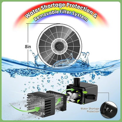 Yzert Remote Solar Fountain 2026, 6W Glass Bird Bath Fountain, 4000 mAh Solar Water Fountain Pump with 7 Nozzles & 4 Fixers, Colorful Lights for Garden, Pond, Pool, Outdoor-Adjust Water Height (8LEDs)