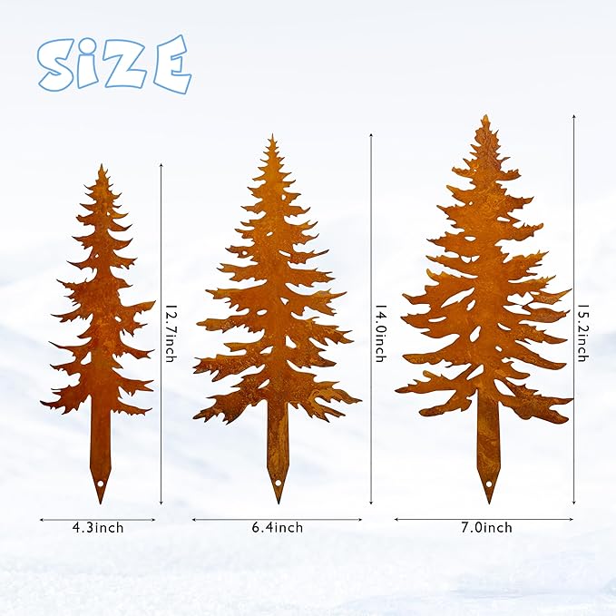 Pine Tree Metal Yard Decor Durable Outdoor Garden Stakes for Forest and Cabin Aesthetics