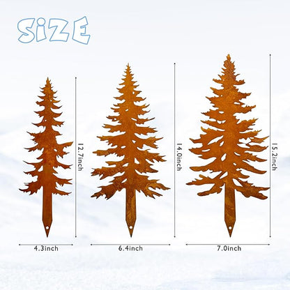 Pine Tree Metal Yard Decor Durable Outdoor Garden Stakes for Forest and Cabin Aesthetics