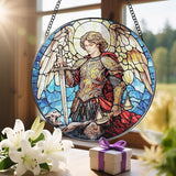 Stained Glass Suncatcher, Archangel Michael Sun Catcher Ornament; Stained Glass Window Hanging, Warrior Angel Window Decor, Spiritual Protection Decor, Christmas Ornament; Christian Religious Gifts