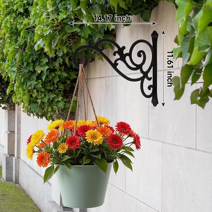 14-Inch Decorative Plant Hanger Outdoor Metal Wall Hook for Hanging Basket Lantern Bird Feeder Windchime, Black