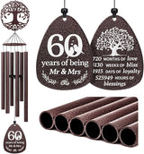 SteadStyle 60th Anniversary Wind Chime, Happy 60th Jubilee Gifts for Parents, Husband, Wife, Couples, Friends - Diamond Anniversary Keepsake Tree of Life Wind Chime Large Size 37 in Garden Patio Decor