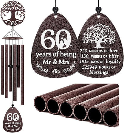SteadStyle 60th Anniversary Wind Chime, Happy 60th Jubilee Gifts for Parents, Husband, Wife, Couples, Friends - Diamond Anniversary Keepsake Tree of Life Wind Chime Large Size 37 in Garden Patio Decor