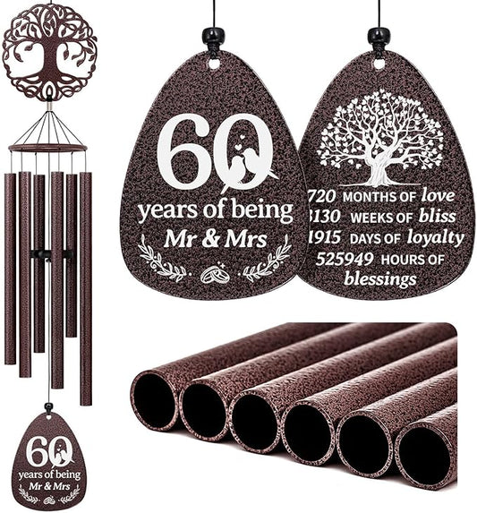 SteadStyle 60th Anniversary Wind Chime, Happy 60th Jubilee Gifts for Parents, Husband, Wife, Couples, Friends - Diamond Anniversary Keepsake Tree of Life Wind Chime Large Size 37 in Garden Patio Decor