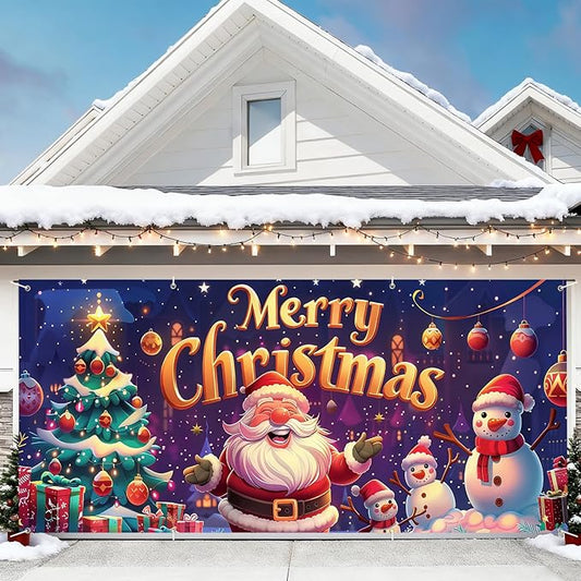 7 x 16 ft Christmas Garage Door Decorations Merry Christmas decorations Xmas Garage Door Cover, Happy New Year Hanging Banner for Home,Outdoor,Indoor,Party