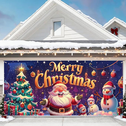 6 x 13 ft Christmas Garage Door Decorations Merry Christmas decorations Xmas Garage Door Cover, Happy New Year Hanging Banner for Home,Outdoor,Indoor,Party (Merry Christmas-Purple, 6 x 13 ft)