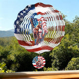 Big Foot Wind Spinners Outdoor - Bigfoot Gifts for Men, Bigfoot American Flag Wind Chime for Outside, Hanging Metal Wind Sculptures for Garden Indoor Patio Lawn Yard, Veterans Day