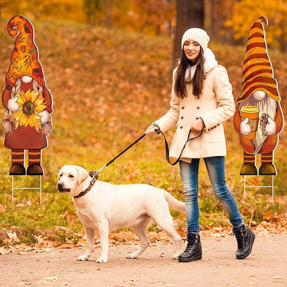 Umigy 3 Pcs Thanksgiving Yard Decor Cute Fall Gnome Yard Sign with Stakes 32 x 10 Inch Autumn Gnome Outdoor Lawn Decor, Outside Thanksgiving Garden Decoration for Home Pathway Walkway