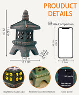 Nacome Solar Pagoda Garden Statues:11.5 inches Outdoor Waterproof Resin Zen Decor for Landscape Balcony Patio Porch Yard Ornament(Bronze)