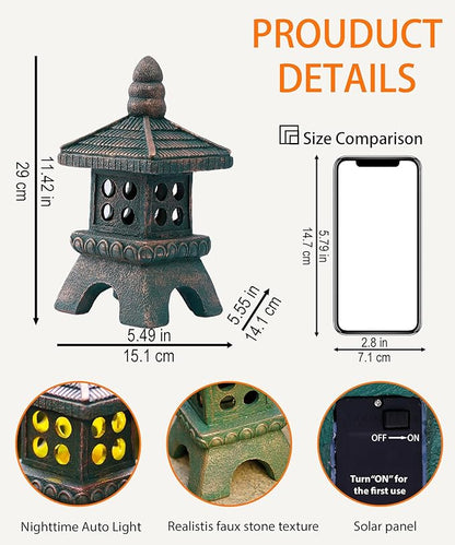 Nacome Solar Pagoda Garden Statues:11.5 inches Outdoor Waterproof Resin Zen Decor for Landscape Balcony Patio Porch Yard Ornament(Bronze)