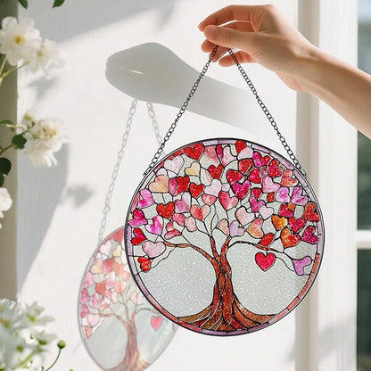 Stained Glass Window Hanging - 8 in Heart Sun Catchers Indoor Window - Suncatcher Decor for Valentine for Women, Her, Wife, Couple, Girlfriend - Mother's Day, Anniversary, Christmas, Birthday Gifts