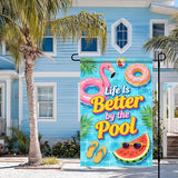 BlissYard Life Is Better By The Pool Garden Flag 12x18 Double Sided Vertical Outdoor Summer Poolside Decor Flamingo Donut Float Tropical Yard Lawn Patio Banner