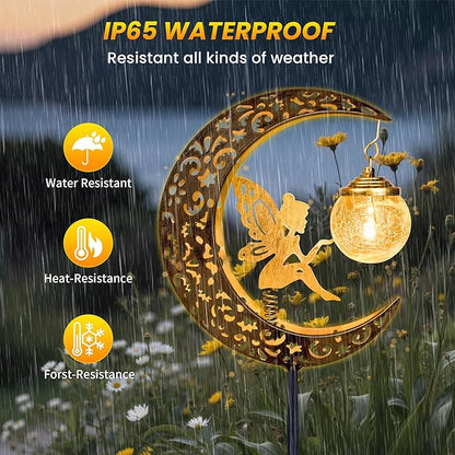 Solar Garden Statues Outdoor Decor, Fairy Moon Figurine Light Stake, Housewarming Ornament for Patio, Lawn, Yard, Pathway - Unique Gift Ideas for Gardening Mom Grandma