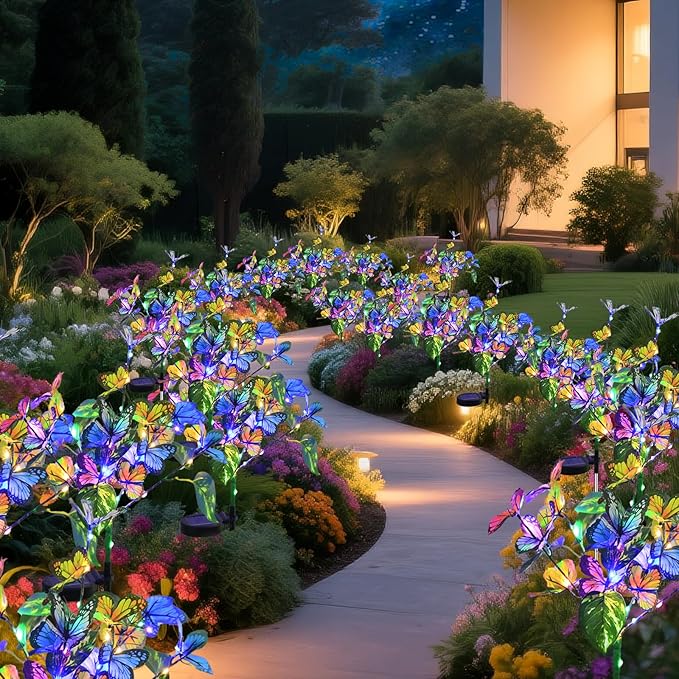 Solar Garden Lights Outdoor Waterproof Solar Lights 6 Pack with New Upgraded 40 LED 18 Butterfly Outdoor Lights for Yard Outside Garden Pathway Decor