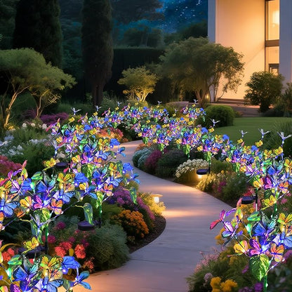 Solar Garden Lights Outdoor Waterproof Solar Lights 4 Pack with New Upgraded 40 LED 18 Butterfly Outdoor Lights for Yard Outside Garden Pathway Decor