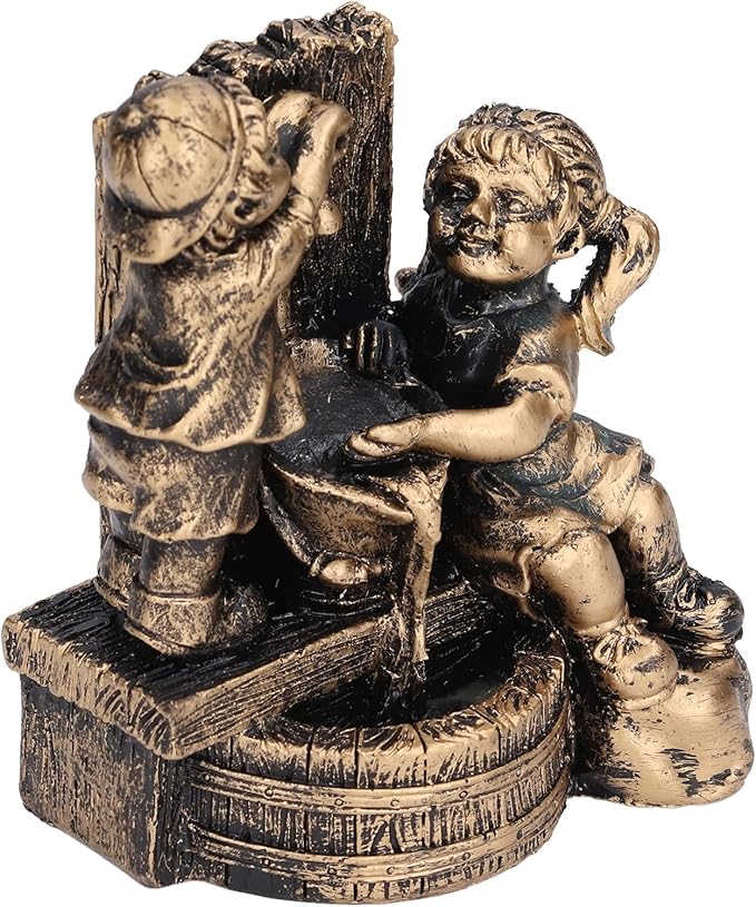 Pwshymi Little Boy Girl Playing Water Statue Standing Sculpture Fountains Outdoor Water Fountains Garden Fountains Outdoor Ornament for Home Decoration Art