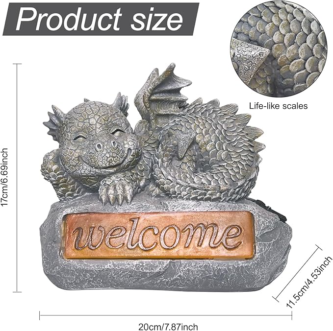 Solar Garden Decorations-Garden Dragon Welcome Display Decorative，Decor for Patio, Yard, Lawn, Pathway, Landescape (Western Dragon Statue)