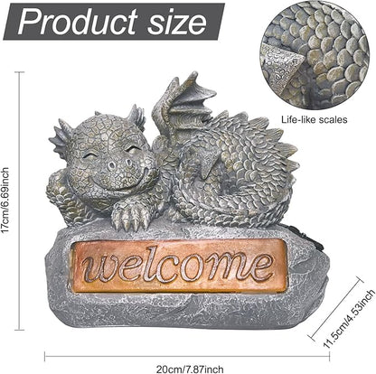 Solar Garden Decorations-Garden Dragon Welcome Display Decorative，Decor for Patio, Yard, Lawn, Pathway, Landescape (Western Dragon Statue)