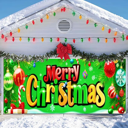 IVN Christmas Garage Door Cover Decoration 13x6ft Bright Green Background Candy Canes Colorful Letters Merry Christmas Winter Garage Door Banner Home Door Front Yard Decor for Xmas Eve Holiday Outdoor
