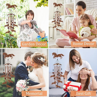 Horse Wind Chimes for Outside - Western Horse Gifts for Women Men, Memorial Wind Chimes for Outdoor, Garden Patio Yard Porch Decor, Birthday Mother's Day for Mom Grandma