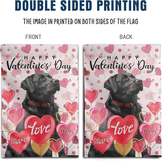 Black Lab Valentine Garden Flag Valentines Day Flags for Outside 12x18 Double Sided Small Yard Flags Labrador Dog Valentine's Day Decor Outdoor Lawn Valentines Banners Front Porch