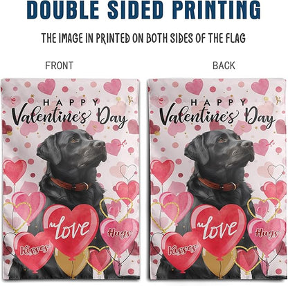 Black Lab Valentine Garden Flag Valentines Day Flags for Outside 12x18 Double Sided Small Yard Flags Labrador Dog Valentine's Day Decor Outdoor Lawn Valentines Banners Front Porch