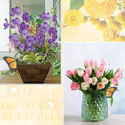 Geelin 1 Pc Stained Glass Butterfly Suncatcher Flower Pot Decoration Metal Plant Pot Hangers Colorful Garden Yard Suncatcher Decor for Spring Home Indoor Outdoor Decor(Orange)