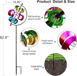 Large Kinetic Wind Spinner Outdoor Metal - 3D Wind Sculptures & Catchers with Stable Stake, Multi-Color Yard Art Decoration for Garden, Patio, Lawn, and Backyard
