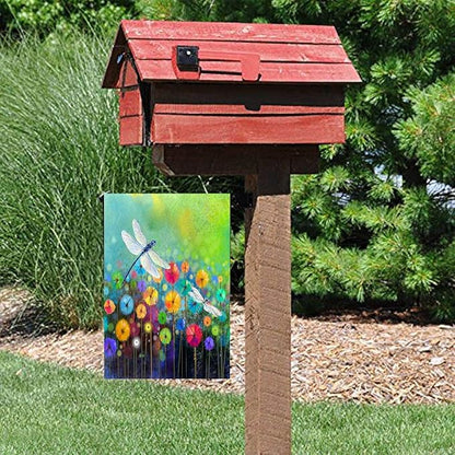Summer Flowers Garden Flag Dragonfly House Flag Spring Welcome Garden Flags 12 x 18 Double Sided Floral Flags for Patio Lawn Home Outdoor Decor