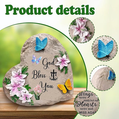 God Bless You-Resin Stepping Stone,Outdoor Garden Pathway Decoration,Heart Shaped Decorative Stone for Garden,Walkway Sculpture Yard Art for Patio,Home Decor