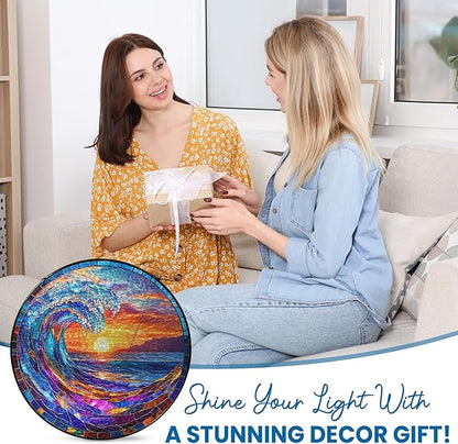 FLAGWIX Beach Gifts for Women Men - Stained Glass Window Hanging 10 in - Beach Decorations for Home, Sun Catchers Indoor Window for Ocean Decor, Suncatchers for Windows Hanging, Boho Gifts for Women