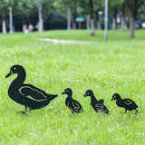 Glitzhome Set of 4 Duck Yard Signs, Black Metal Duck Silhouette Stakes with Hanging Option, Decorative Garden Stakes Yard Art for Spring Lawn Patio Wall Decor, 18" H