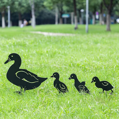 Glitzhome Set of 4 Duck Yard Signs, Black Metal Duck Silhouette Stakes with Hanging Option, Decorative Garden Stakes Yard Art for Spring Lawn Patio Wall Decor, 18" H