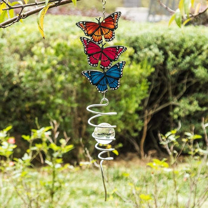 18" Wind Spinner Hanging Metal Figurine Spinner with Glass Ball for Garden Décor, Wind Sculptures & Spinners for Indoor Outdoor Garden Ornament, Butterfly, Mother's Day Gift