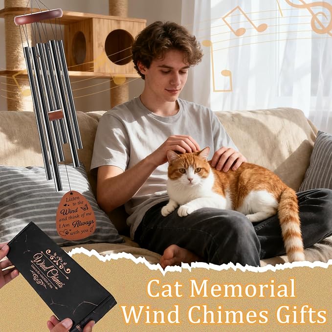 Cat Memorial Gifts for Loss of Cat - Luvsweets Pet Memorial Gifts for Cats Lover Mum Owner, Sympathy Wind Chimes for Outside, Garden Patio Porch Decor, Pet Passing Away Bereavement Remembrance Gift