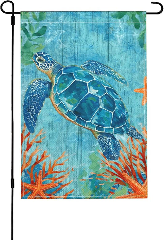 Navigation Sea Turtles Garden Flag Seasonal Double Sided 12 x 18 Inch Small Yard Flag for Indoor Outdoor Decor Holiday All Seasons