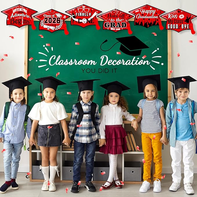 Chunful 12 Pack Graduation Yard Signs Grad Decoration 2026 Happy Graduate Lawn Garden Sign with Stake Congrats Outdoor Plastic Cap Hanging Ornament for Class Pathway Walkway Porch Party(Red)