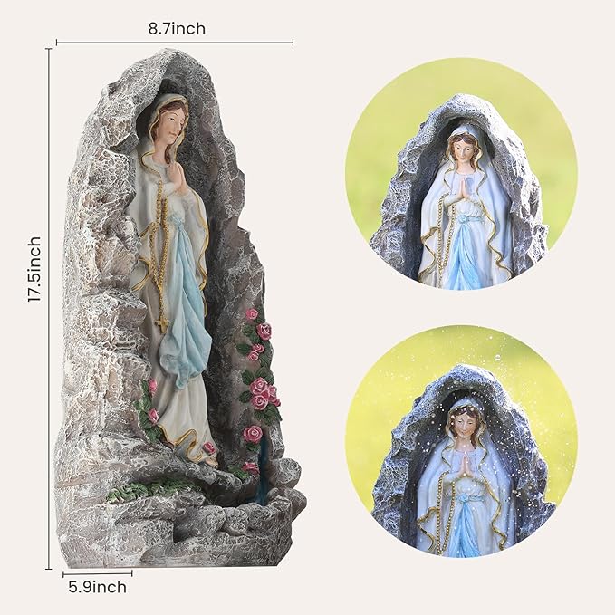 EROMMY Our Lady of Lourdes Statue 17.3 Inch Virgin Mary Grotto Figurine Catholic Praying Sculpture for Garden Home Patio Religious Decor