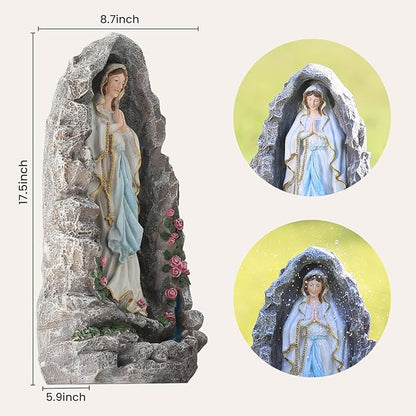 EROMMY Our Lady of Lourdes Statue 17.3 Inch Virgin Mary Grotto Figurine Catholic Praying Sculpture for Garden Home Patio Religious Decor
