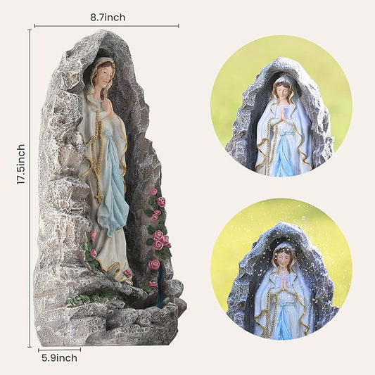 EROMMY Our Lady of Lourdes Statue 17.3 Inch Virgin Mary Grotto Figurine Catholic Praying Sculpture for Garden Home Patio Religious Decor