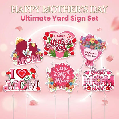 Rngmsi Mothers Day Plant Stakes Flower Pots Signs, 6PCS Happy Mother's Day Metal Garden Stakes Decorative Outdoor, Best Mom Ever Yard Decor for Home Lawn Party Supplies